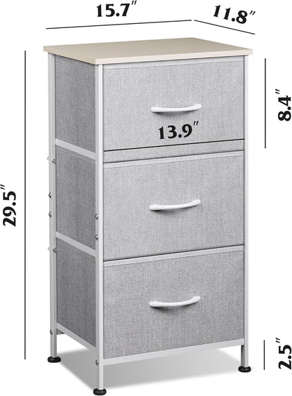 Nightstand with 3 Drawers, Fabric Dresser, Organizer Unit, Storage Dresser for Bedroom, Hallway, Entryway, Closets, Sturdy Steel Frame, Wood Top, Easy Pull Handle, Light Grey-2