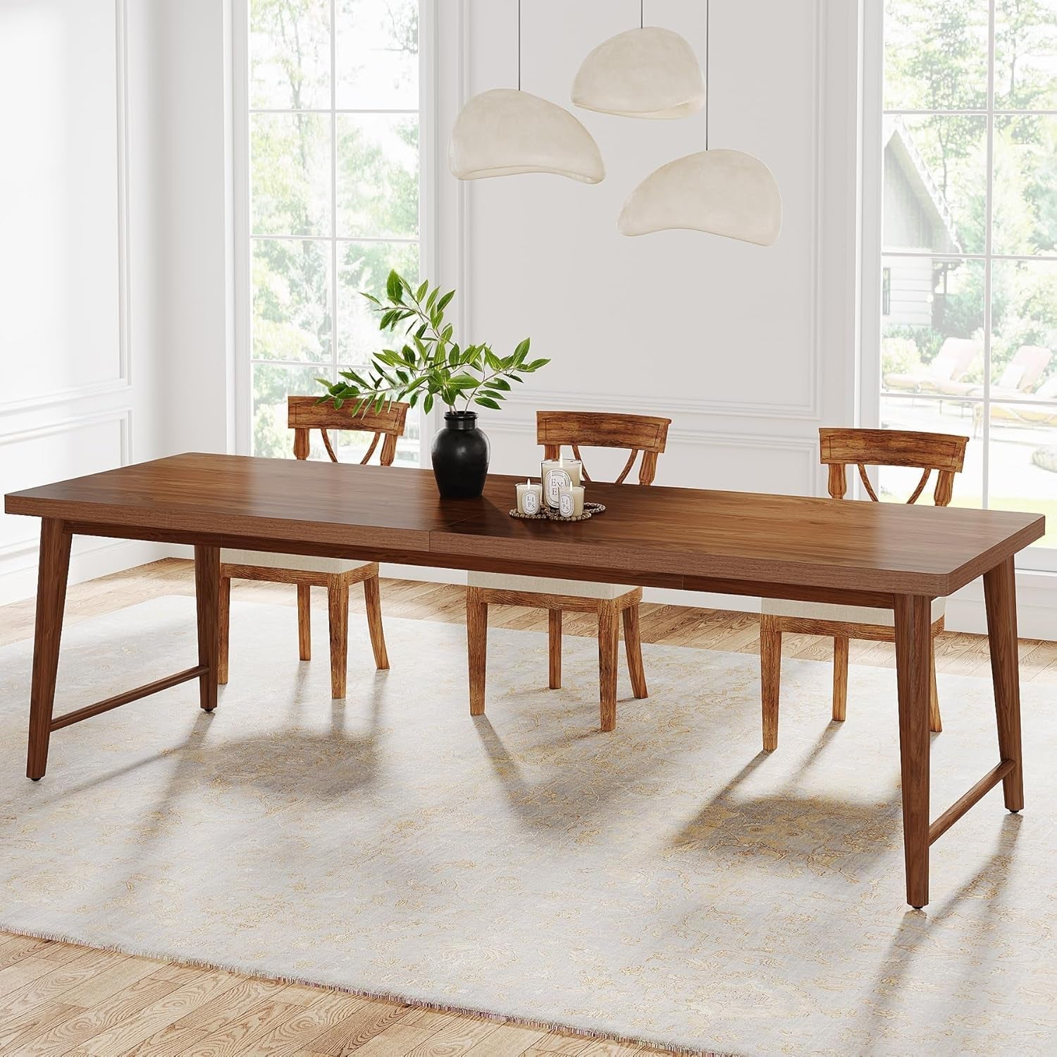 78.7 Inch Walnut Dining Table With Metal Legs Mid Century-2