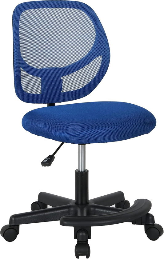 Kids Adjustable Mesh Low-Back Swivel Study Desk Chair with Footrest, Blue-0