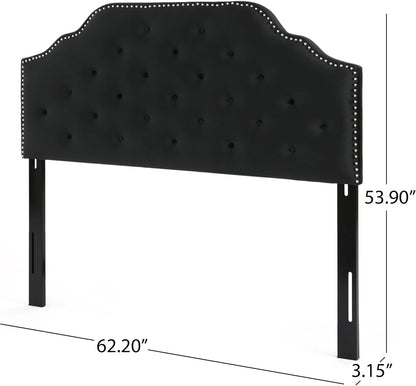 Contemporary Black Velvet Headboard with Button Tufted Design-1