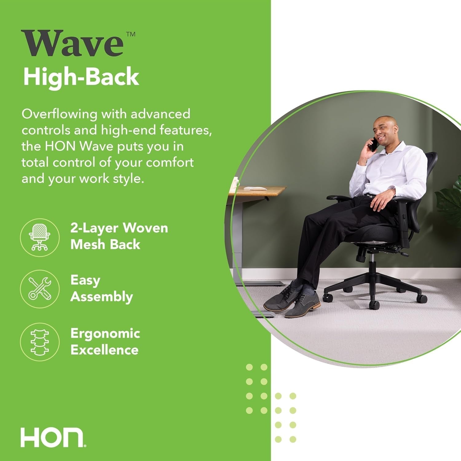 Wave High Back Office Chair Ergonomic Office Chair with Breathable Back Mesh Desk Chair with Wheels and Arms, 360 Swivel, Synchro-Tilt Recline - Home Office Desk Chair Comfortable for Long Hours-2