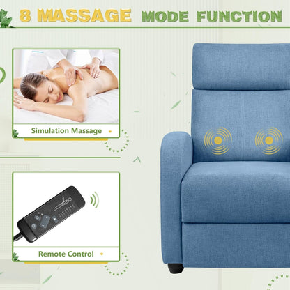 Massage Recliner Chair for Living Room Adjustable Fabric Reclining Chair Home Theater Seating Modern Winback Single Sofa for Adults with Footrest (Blue)-4