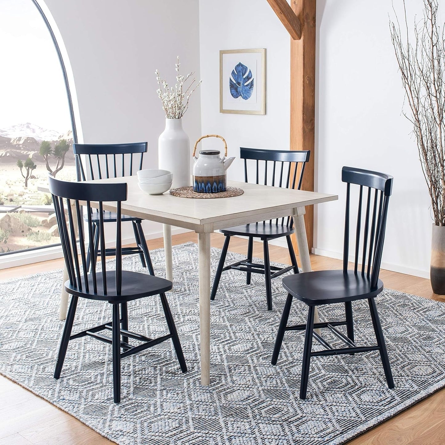 Home Collection Parker Farmhouse Navy Blue Windsor Spindle Solid Wood Dining Chair Set of 2-2