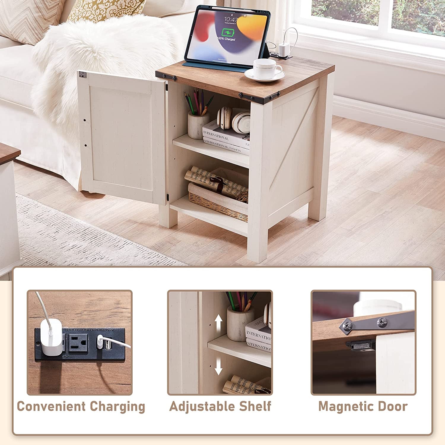 Nightstand with Charging, Antique-3