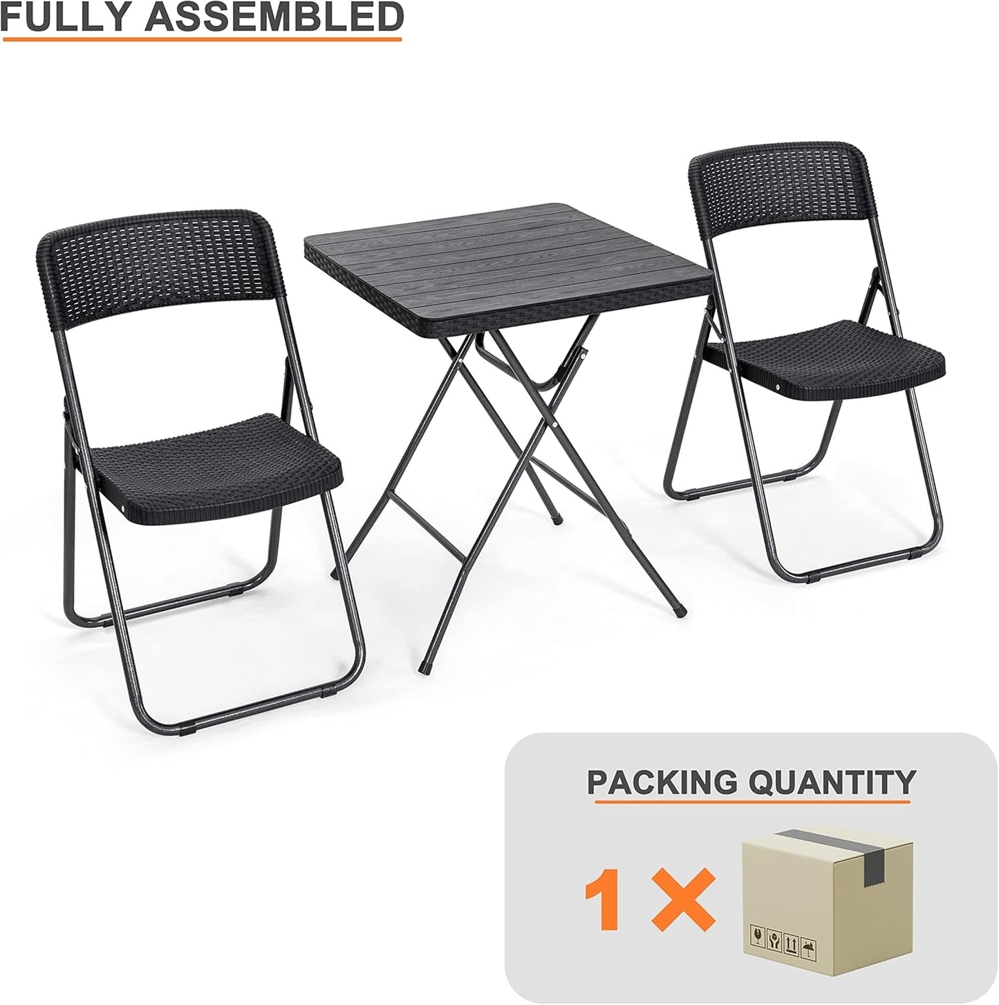 3 Pieces Folding Patio Bistro Set Bistro Table and Chairs Set for Outside, All Weather Small Patio Set for Balcony Porch Backyard, Black-4