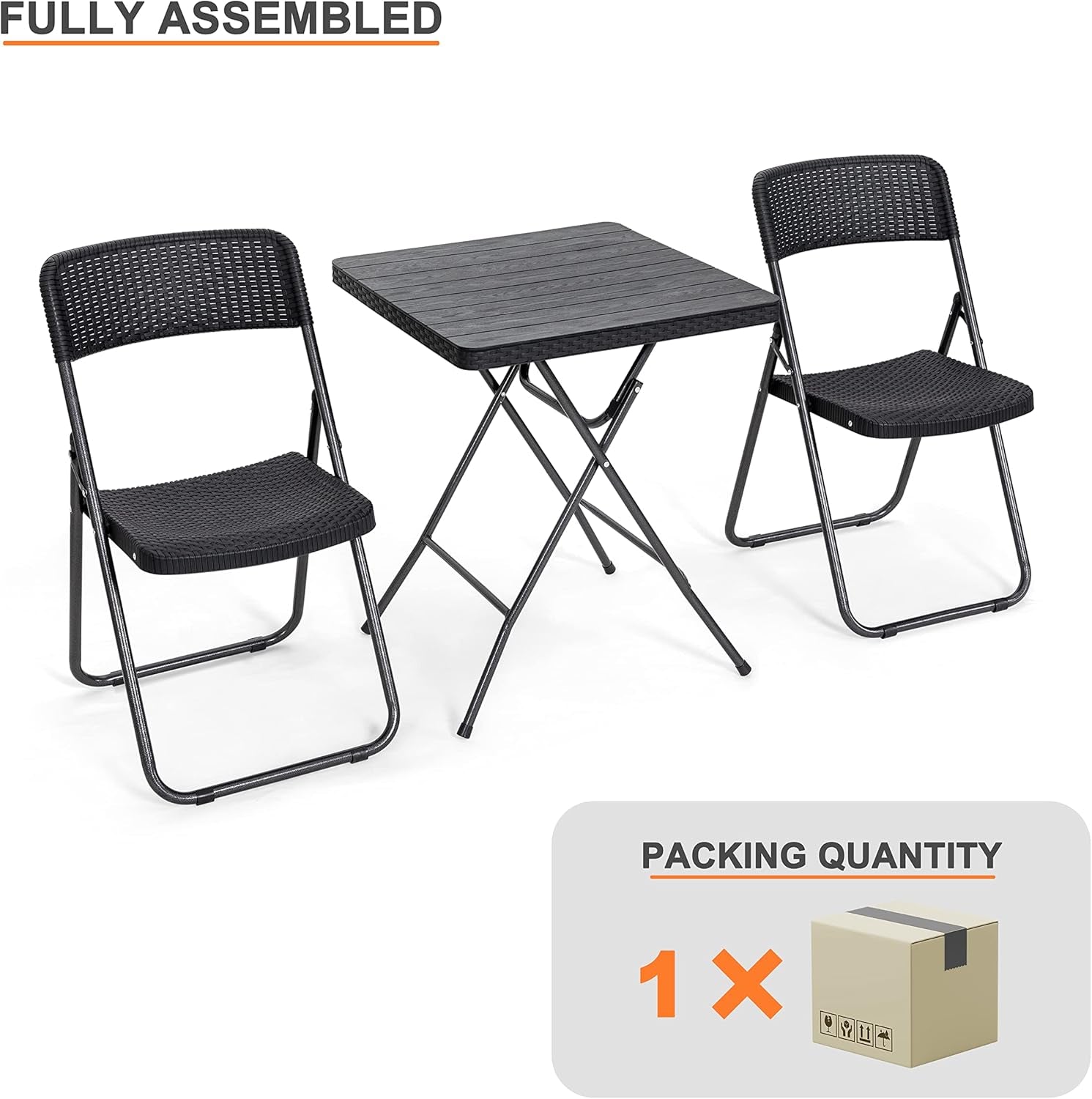 3 Pieces Folding Patio Bistro Set Bistro Table and Chairs Set for Outside, All Weather Small Patio Set for Balcony Porch Backyard, Black-4