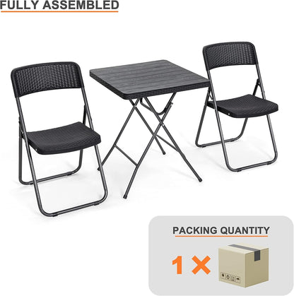 3 Pieces Folding Patio Bistro Set Bistro Table and Chairs Set for Outside, All Weather Small Patio Set for Balcony Porch Backyard, Black-4