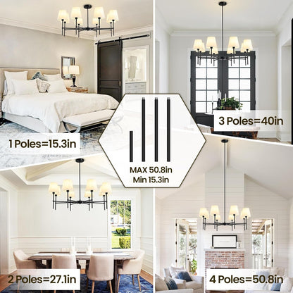 Black 8 Light Dining Room Chandelier Farmhouse Pendant-3