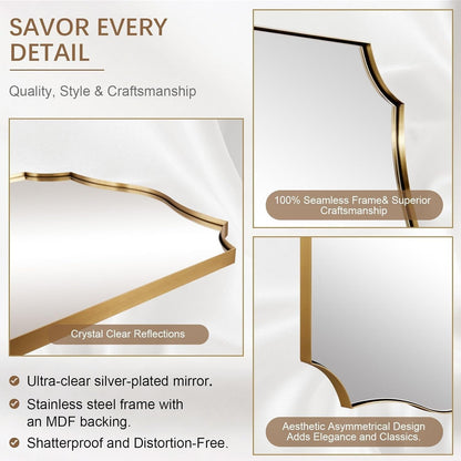 Stainless Steel Metal Frame Wall Mount Vanity Mirror, 22X30 Irregular Asymmetrical Mirror for Bathroom, Bedroom, Living Room, Mantel-2