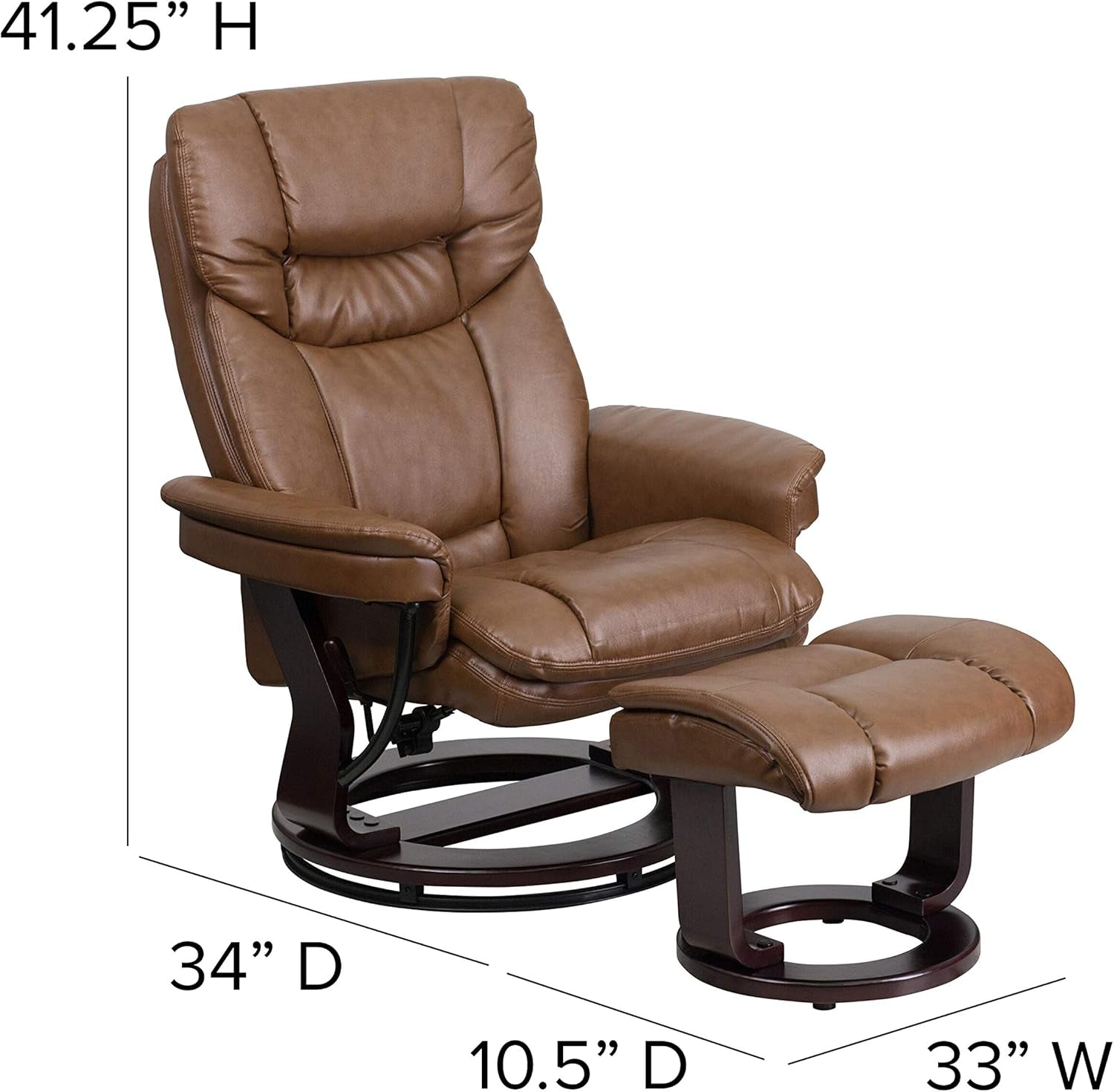 Allie Leathersoft Upholstered Recliner with Footrest, Arms, and Headrest, Padded Swivel Recliner Chair and Ottoman Set, Palimino-2