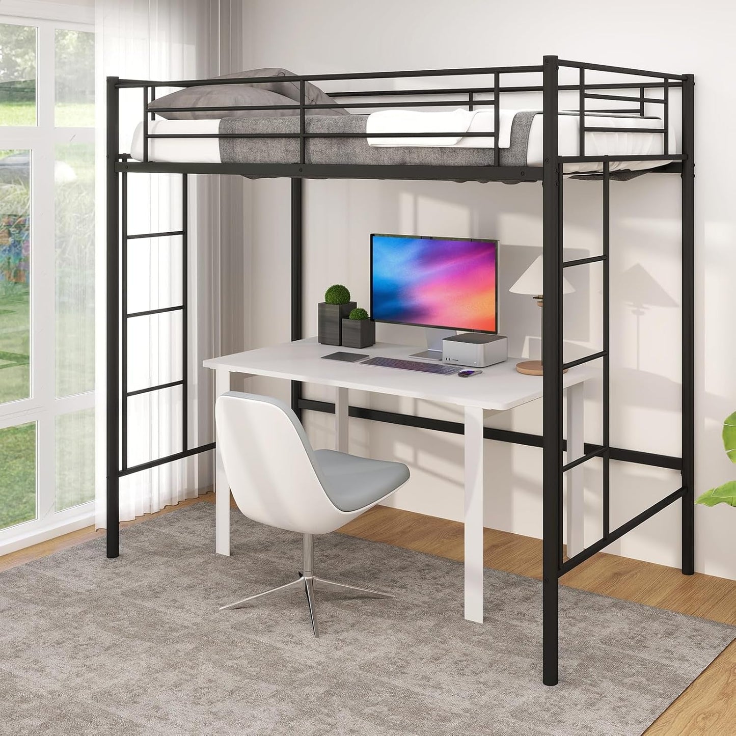 Black Twin Loft Bed with Dual Ladders-1