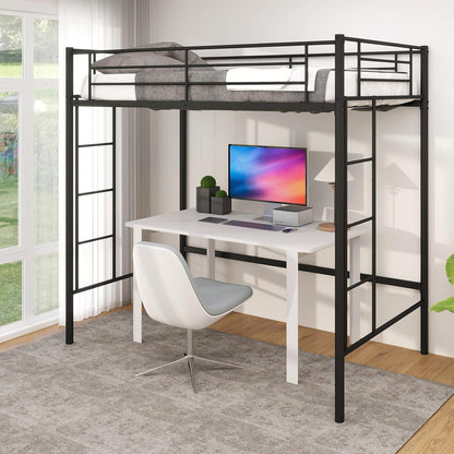 Black Twin Loft Bed with Dual Ladders-1