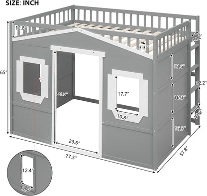 Full Playhouse Loft Bed with Window and Ladder-2