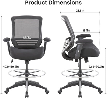 400Lbs Mesh Ergonomic Office Drafting Chair Big Adjustable Foot Ring Height Adjustable Armrest (Black)-2