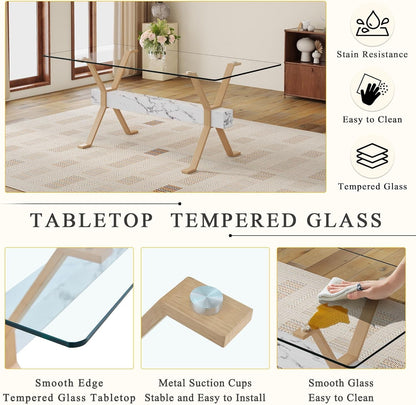 71 Inch Glass Dining Table With Tempered Glass Top Kitchen-3