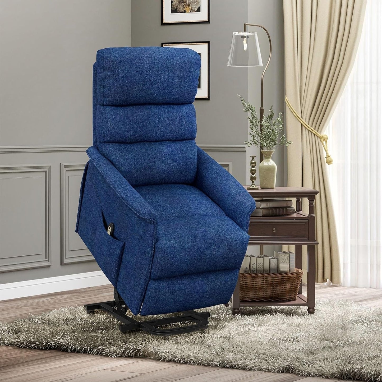 Easy Assembly Power Lift Recliner Fabric Elderly Blue-0