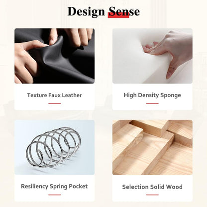 Living Room Furniture Set, Faux Leather Sofa Couch Set, 3 Pieces Modern Sofa Set for Living Room/Apartment/Office (Black&Red)-3