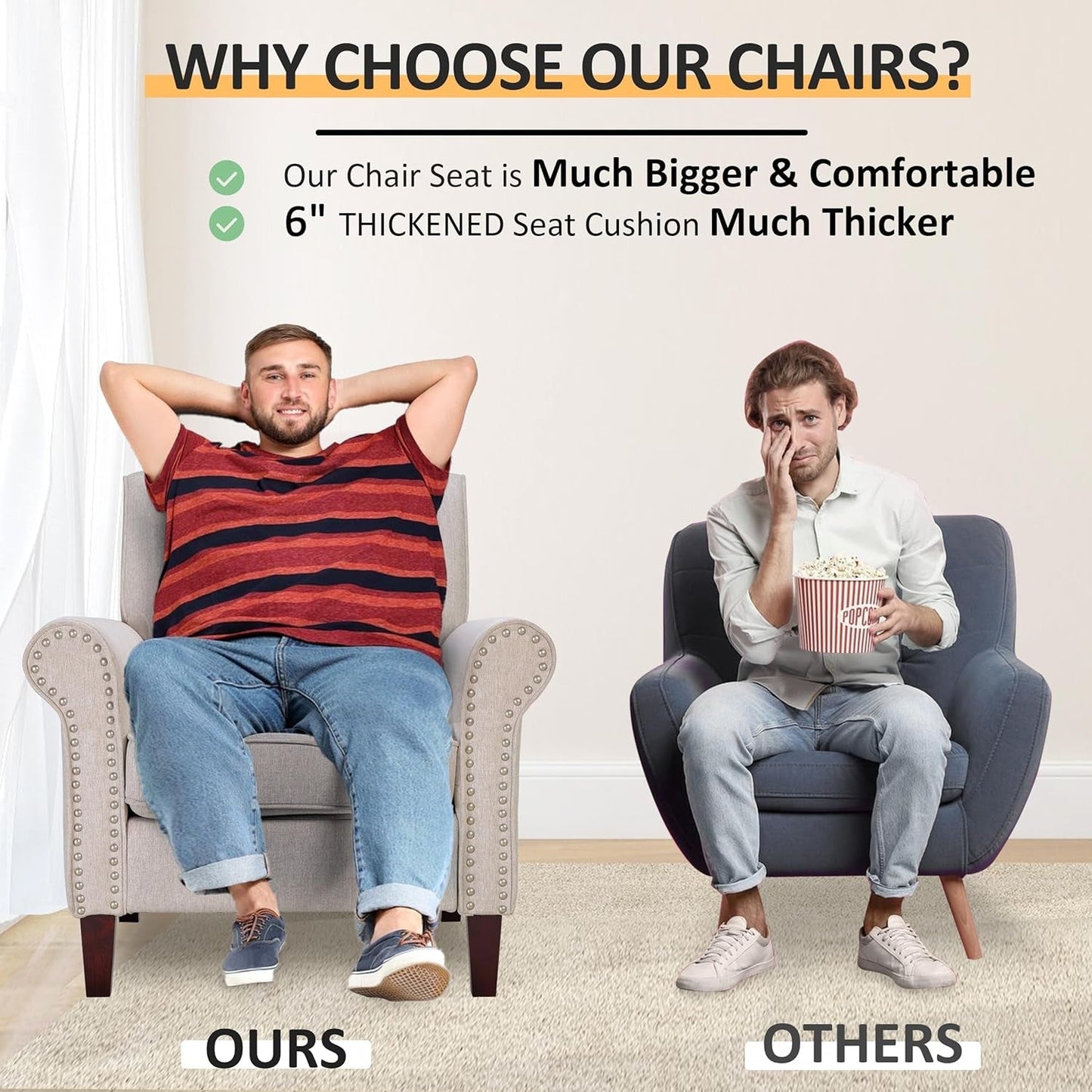 Beige Mid Century Modern Accent Chair With Nailhead Trim-3