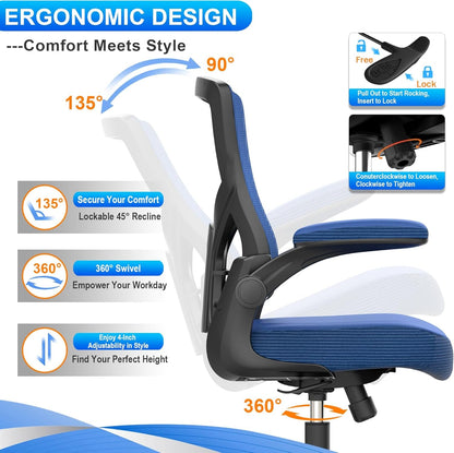 Office Chair, High Back Desk Chair Adjustable Height and Ergonomic Design Home Office Computer Chair Executive Lumbar Support Padded Flip-Up Armrest Swivel Task Chair-4