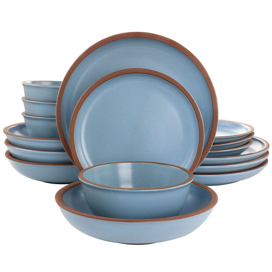 Soho Lounge Lagos 16 Piece Terracotta Double Bowl Dinnerware Set in Solid Matte Blue-0