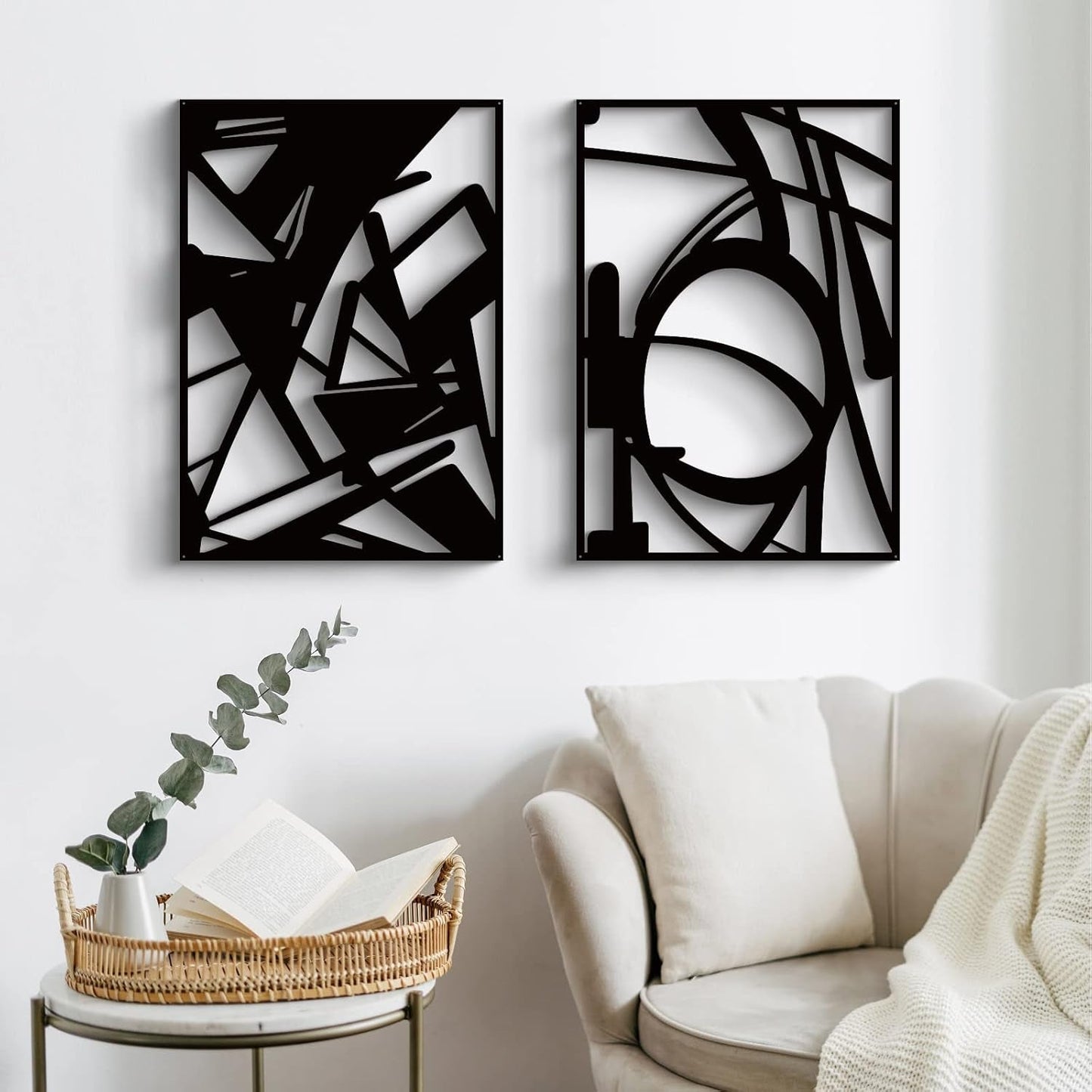 Black Abstract Metal Wall Art: Minimalist 4-Pack Decor-1