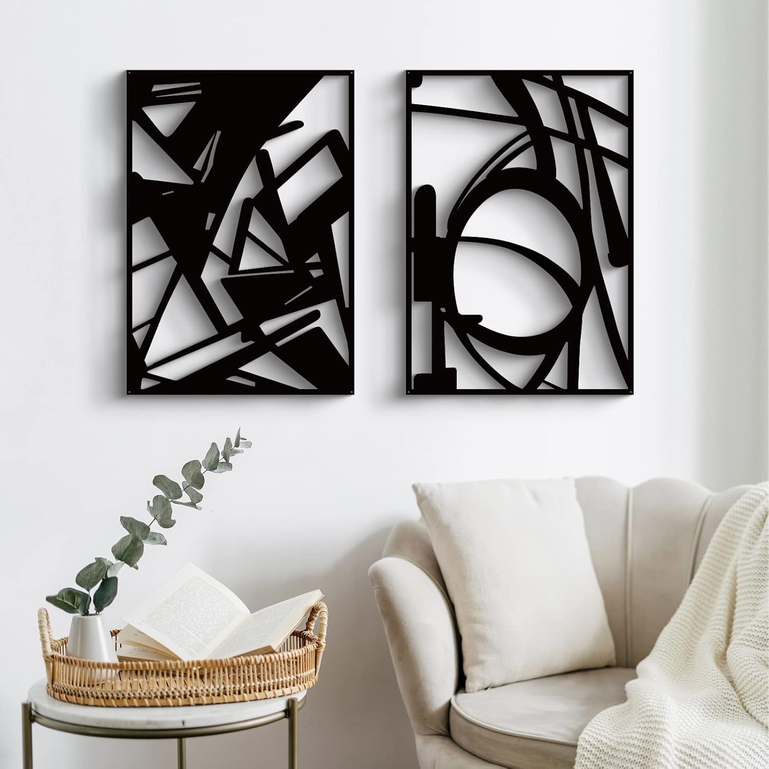 Black Abstract Metal Wall Art: Minimalist 4-Pack Decor-1