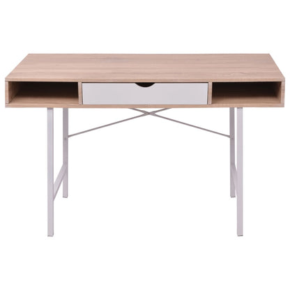 vidaXL Desk with 1 Drawer Oak and White-2
