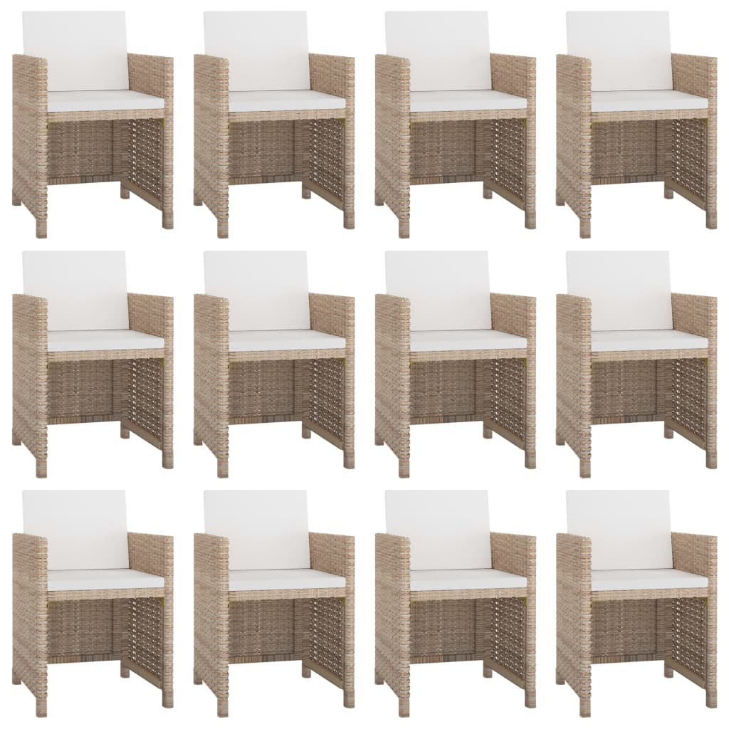 vidaXL 13 Piece Patio Dining Set with Cushions Poly Rattan Beige-0