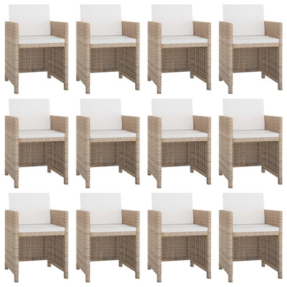 vidaXL 13 Piece Patio Dining Set with Cushions Poly Rattan Beige-0
