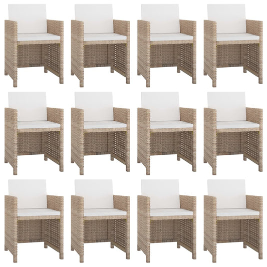 vidaXL 13 Piece Patio Dining Set with Cushions Poly Rattan Beige-0