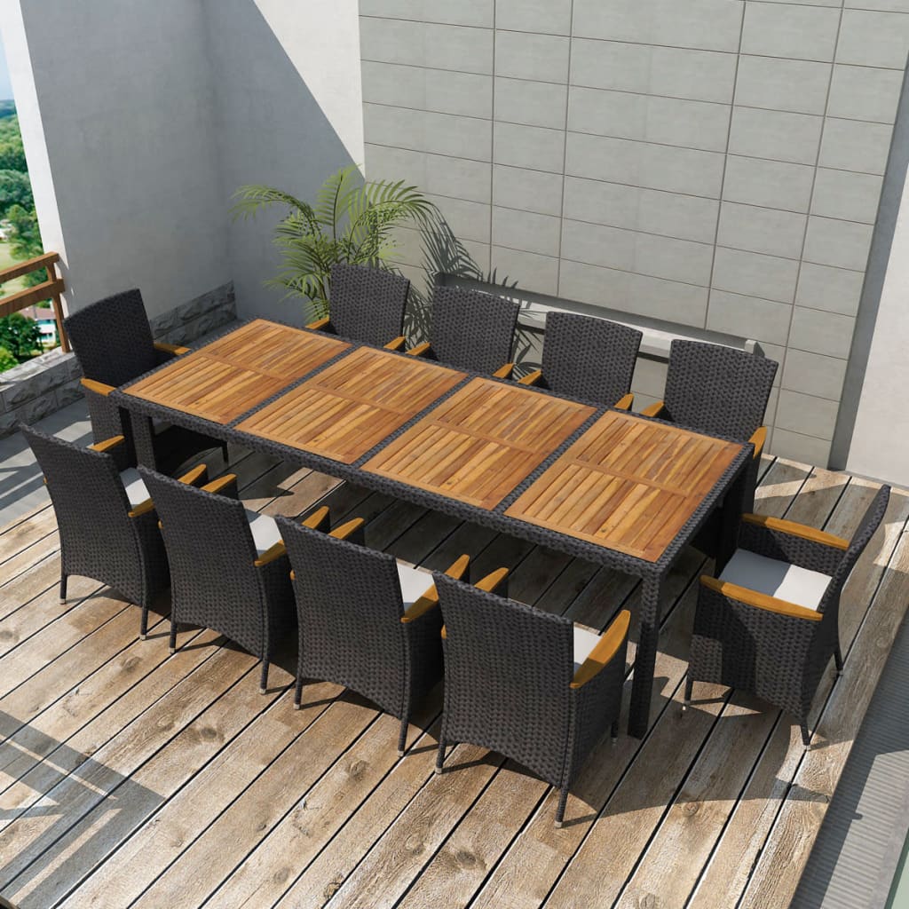 vidaXL Patio Dining Set Outdoor Dining Table and Chairs Poly Rattan Black-11