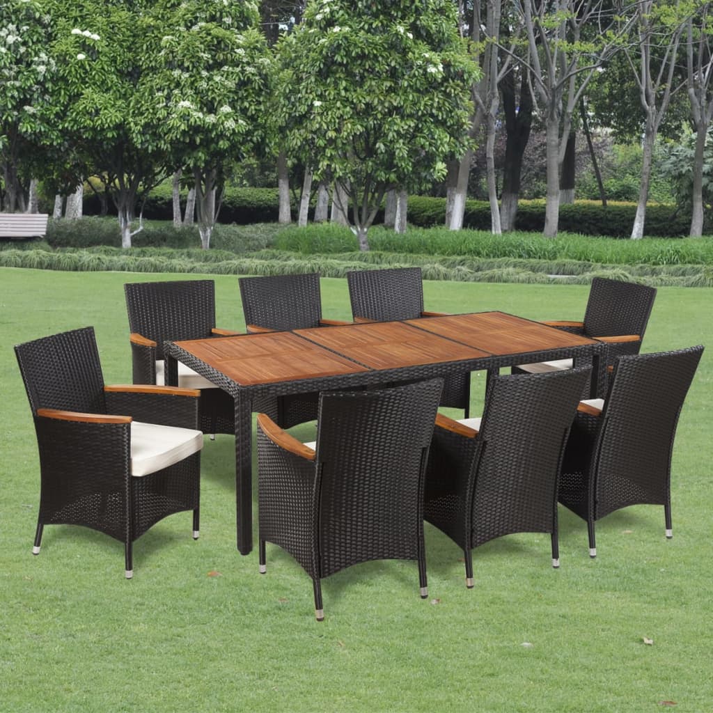 vidaXL Patio Dining Set Outdoor Dining Table and Chairs Poly Rattan Black-10