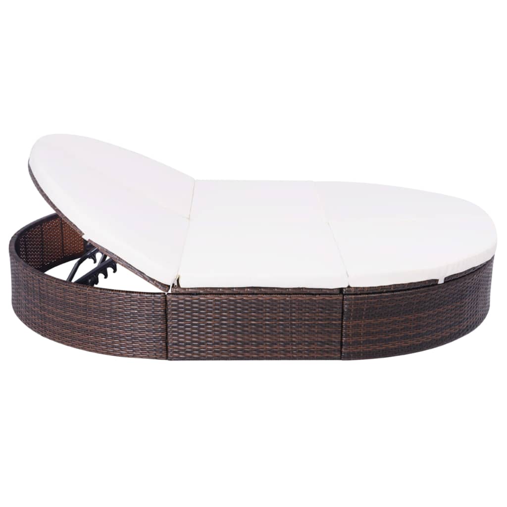 vidaXL Patio Bed Outdoor Double Chaise Lounge Bed with Cushion Poly Rattan-4