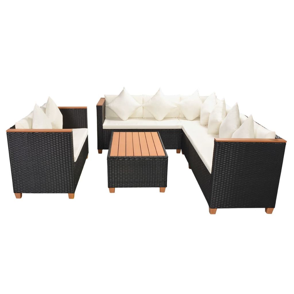 vidaXL 5 Piece Patio Lounge Set with Cushions Poly Rattan Black-1