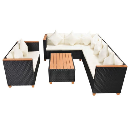 vidaXL 5 Piece Patio Lounge Set with Cushions Poly Rattan Black-2