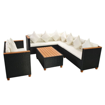 vidaXL 5 Piece Patio Lounge Set with Cushions Poly Rattan Black-3