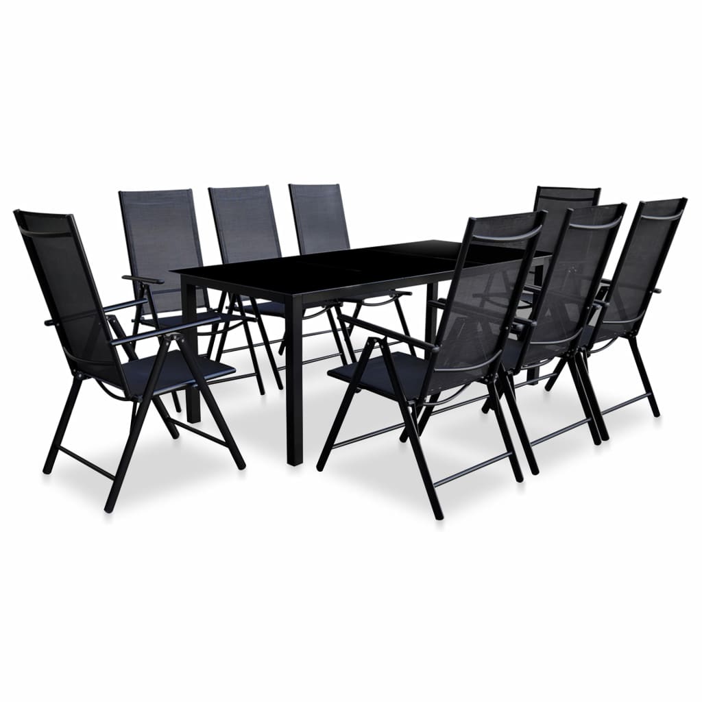 vidaXL 9 Piece Folding Patio Dining Set Aluminum Black-0