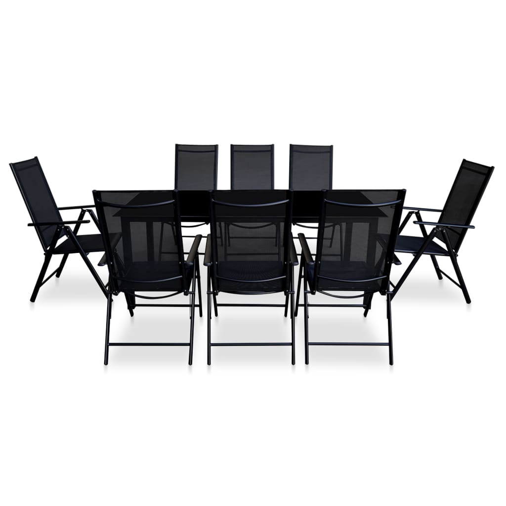 vidaXL 9 Piece Folding Patio Dining Set Aluminum Black-1