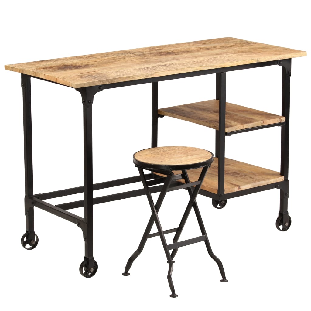 vidaXL Desk with Folding Stool Solid Mango Wood 45.3"x19.7"x29.9"-0