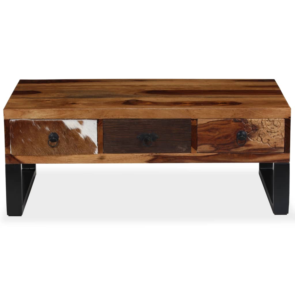 vidaXL Coffee Table End Table Side Sofa Table with Drawers Solid Wood Mango-3