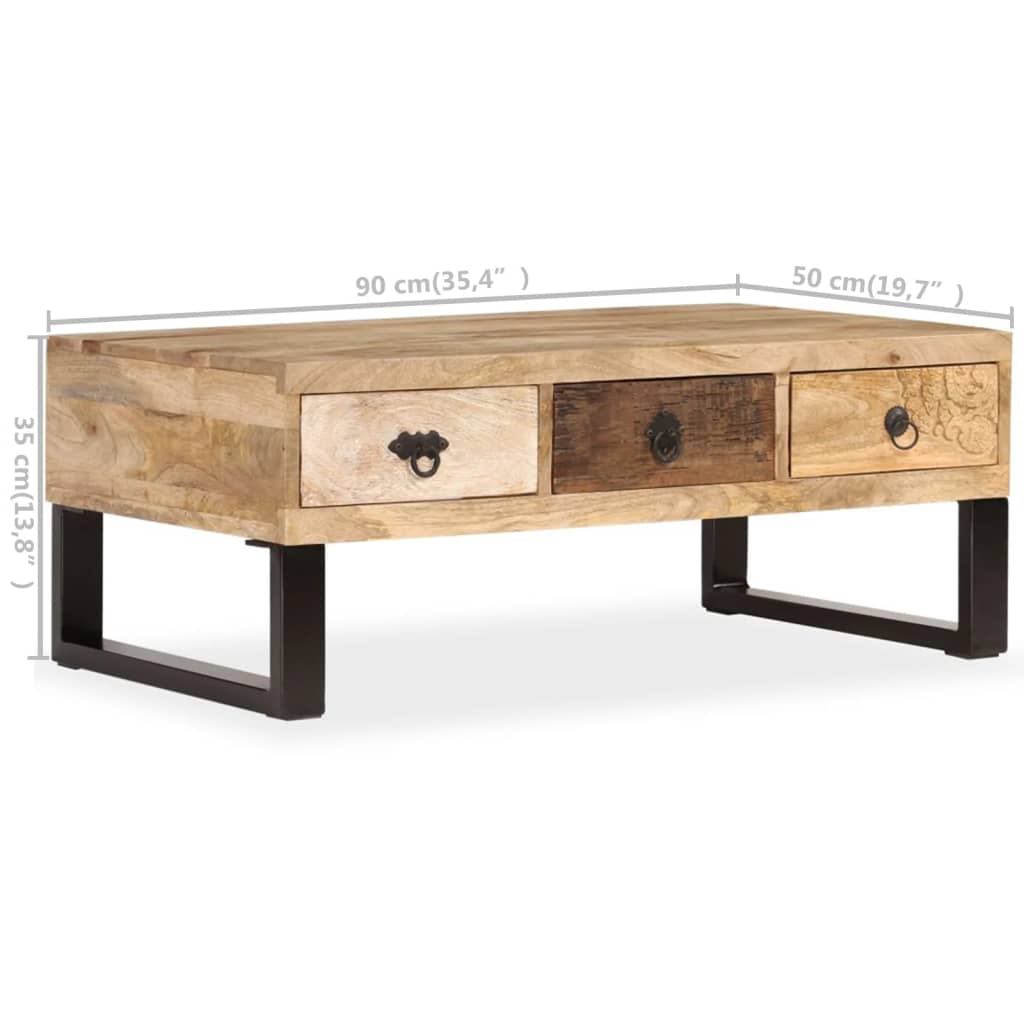 vidaXL Coffee Table End Table Side Sofa Table with Drawers Solid Wood Mango-4