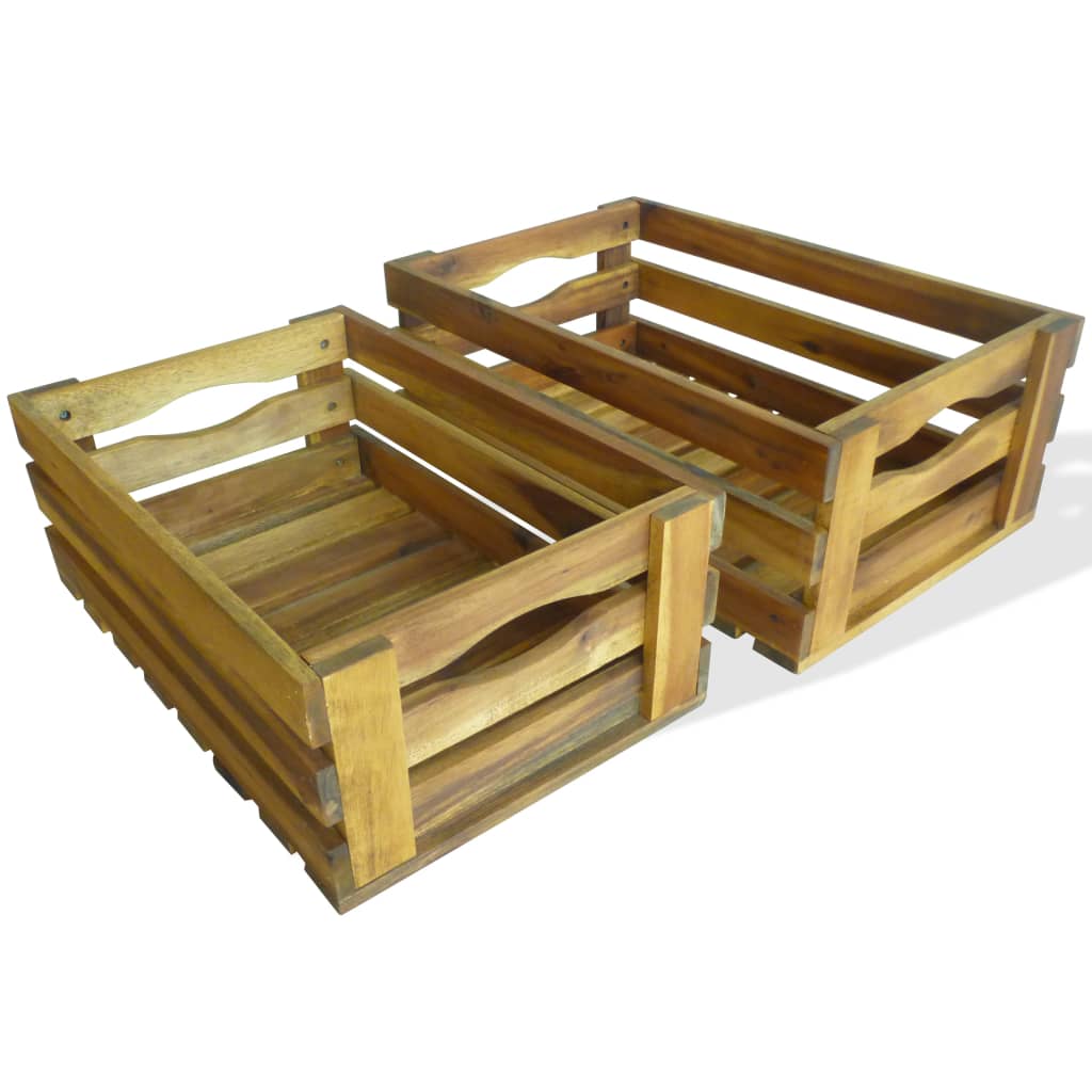 vidaXL Apple Crate Set 2 Pieces Solid Acacia Wood-0