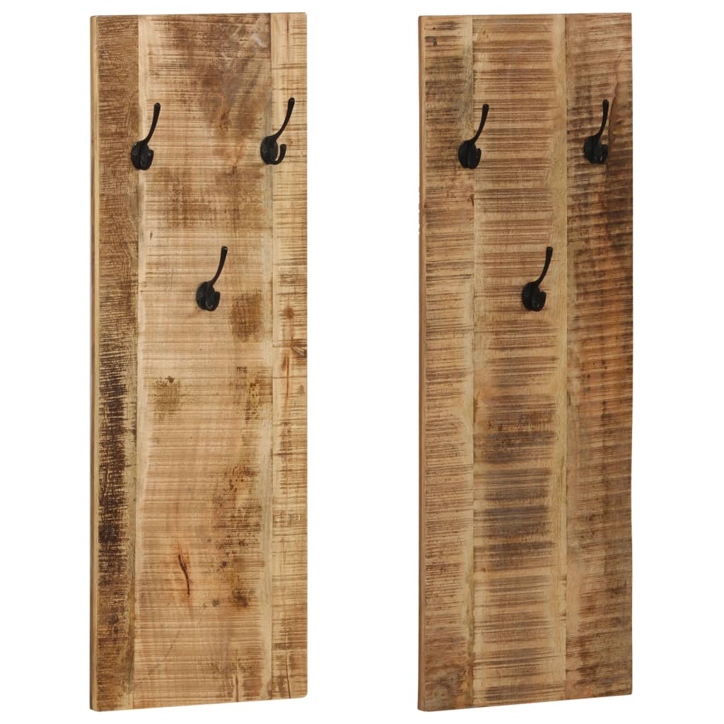 vidaXL Wall-mounted Coat Racks 2 pcs Solid Mango Wood 14.2"x43.3"x1.2"-1