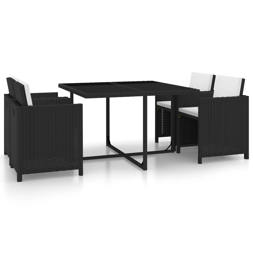 vidaXL Patio Dining Set 5 Piece Dining Table Set with Chairs Poly Rattan Black-5