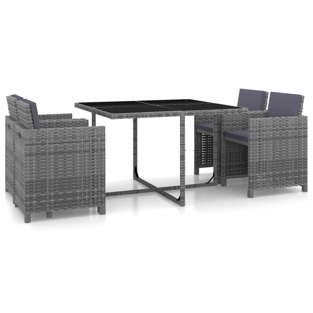 vidaXL Patio Dining Set 5 Piece Dining Table Set with Chairs Poly Rattan Black-1