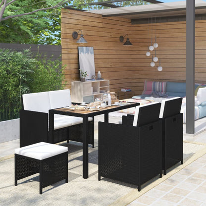 vidaXL Patio Dining Set Dining Table and Chairs Poly Rattan and Wood Black-5