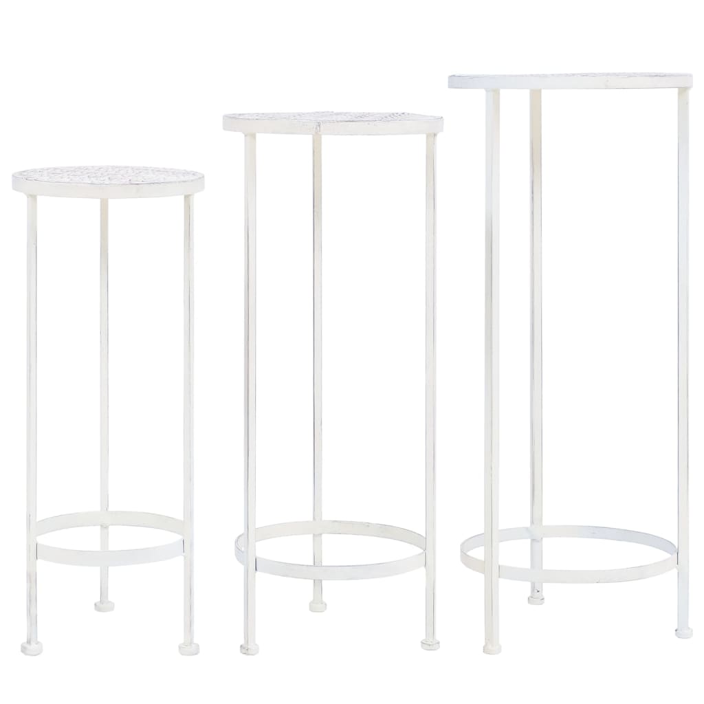 vidaXL Plant Stand Set 3 Pieces Vintage Style Metal Antique White-0