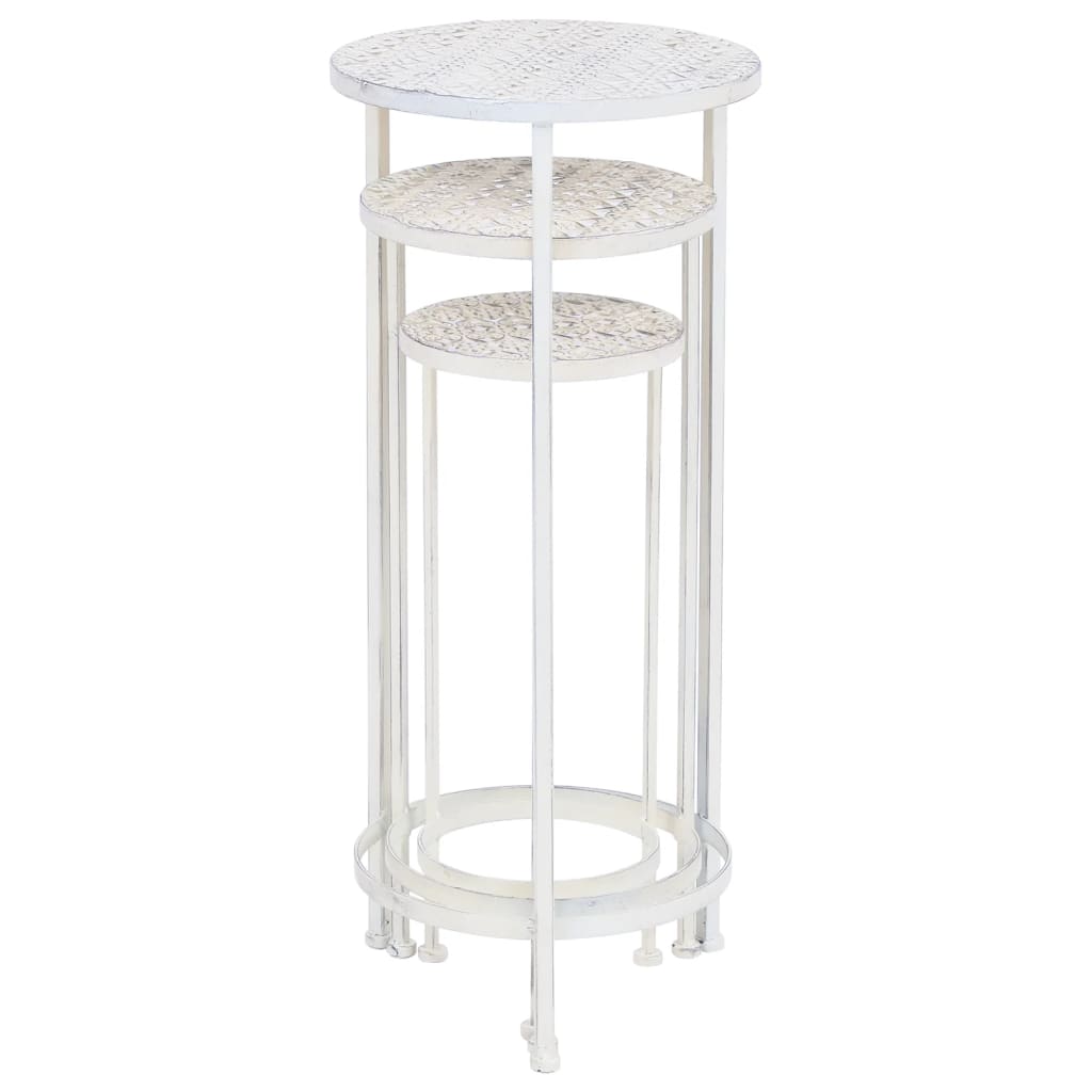 vidaXL Plant Stand Set 3 Pieces Vintage Style Metal Antique White-4