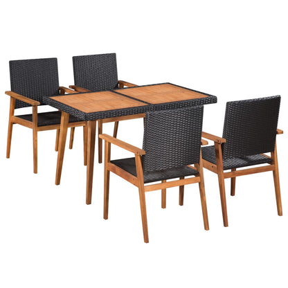 vidaXL 5 Piece Patio Dining Set Poly Rattan Black and Brown-1
