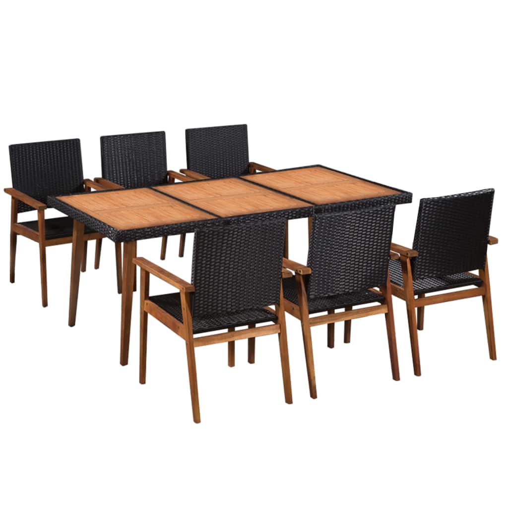 vidaXL 7 Piece Patio Dining Set Poly Rattan Black and Brown-1